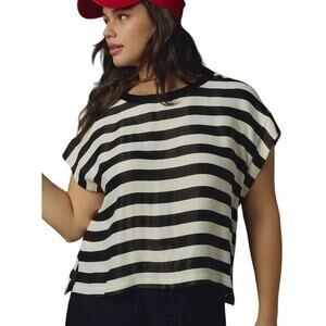 Anthropologie Maeve Batwing Button-Back Tee Black and White Stripe XS